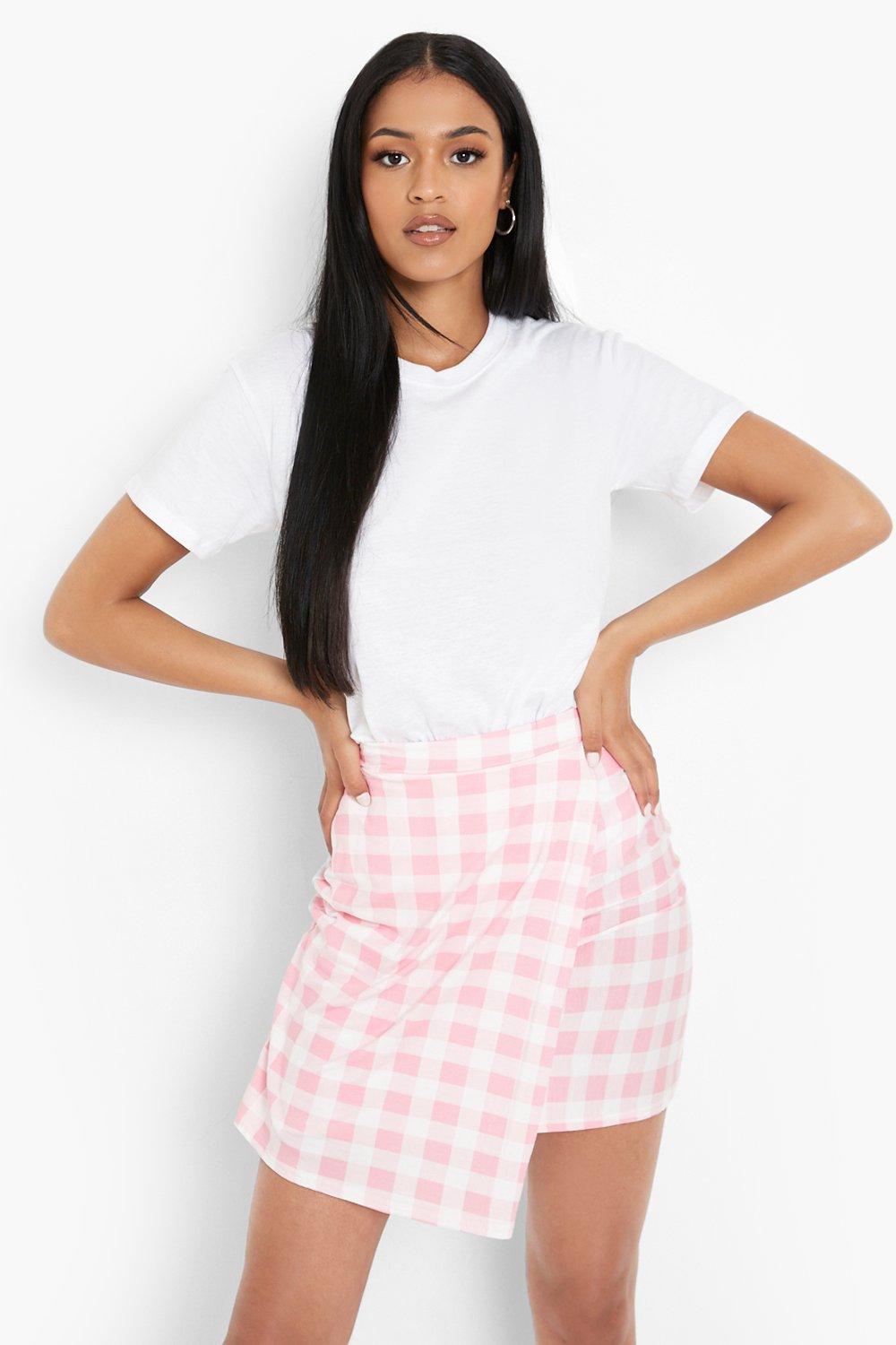 Pink and white shop check mini skirt